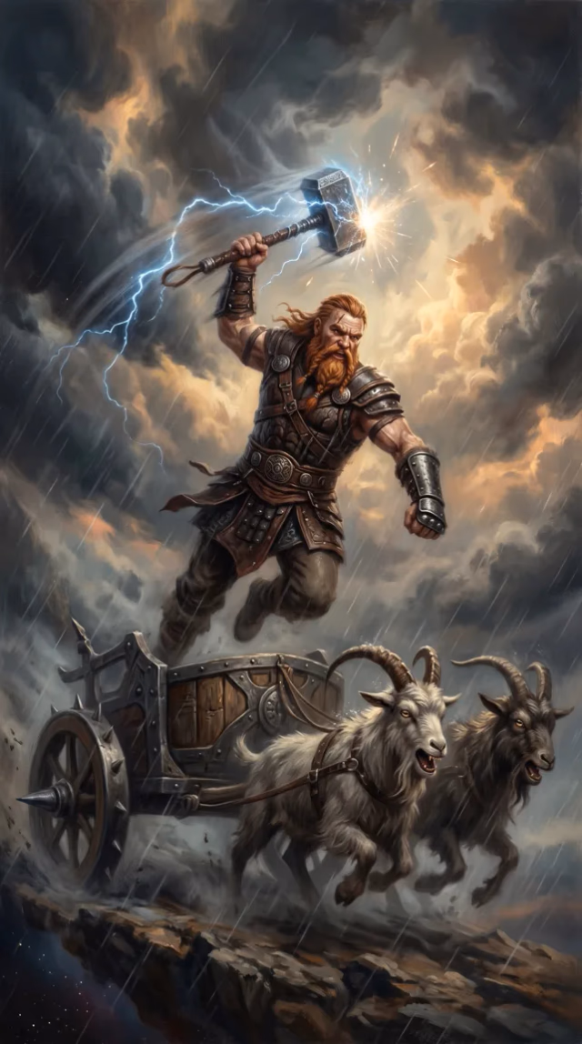 Þórr the Thunderer — a powerful red-bearded warrior gripping the hammer Mjǫllnir.