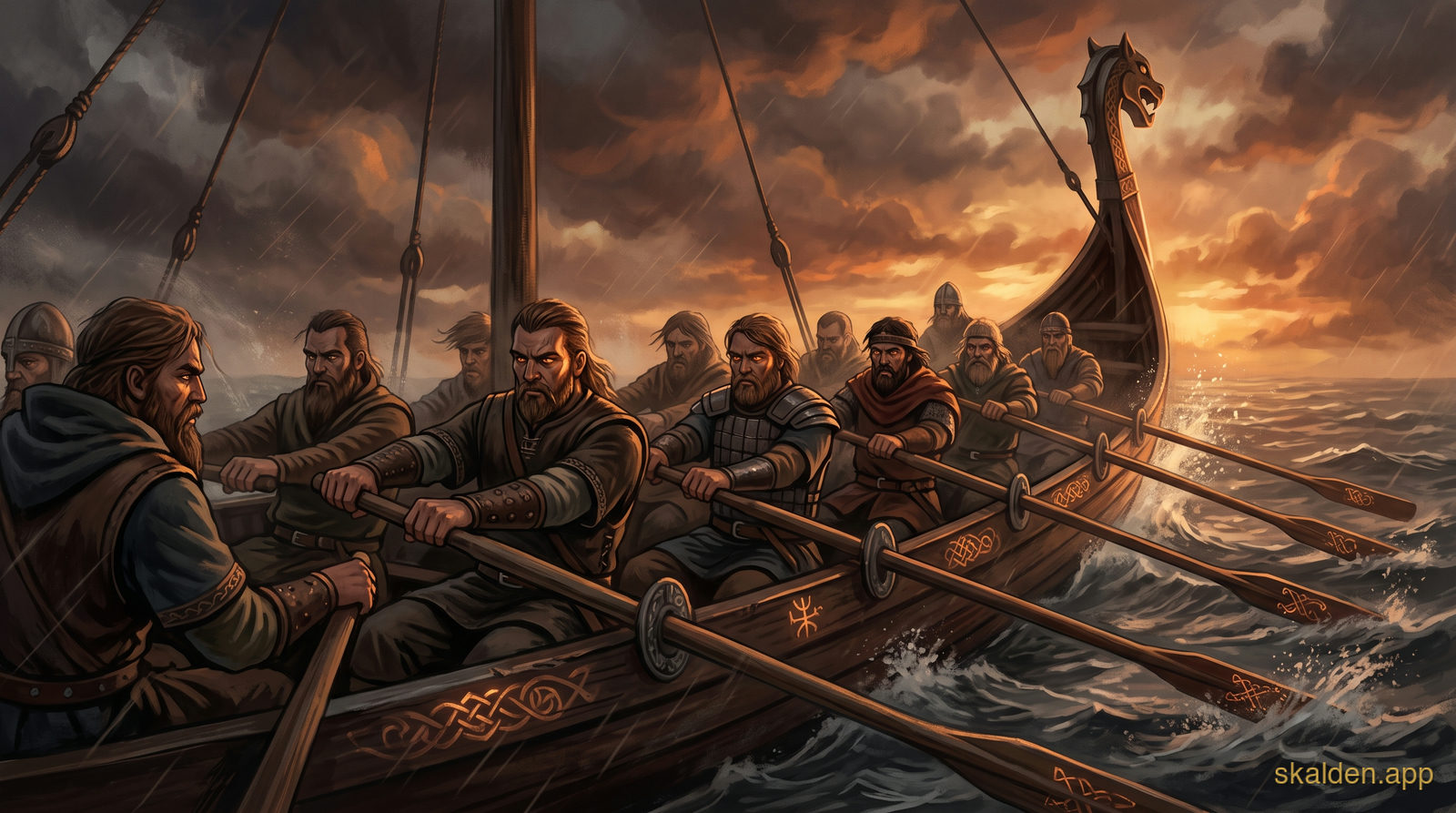 Tell me about rowing the Viking vessels to the rhythm and stroke for stroke.